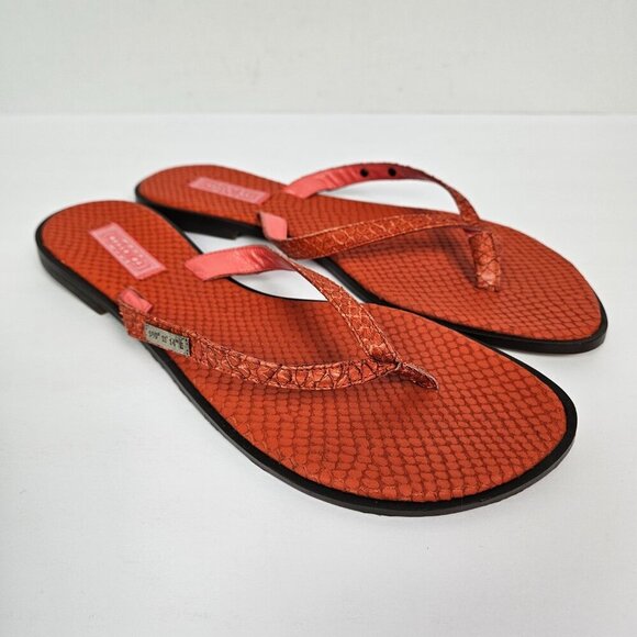 B|H Bella | Ha Red/Orange Snake Embossed Italian Leather Flip Flop Thong Sandal - Picture 2 of 9